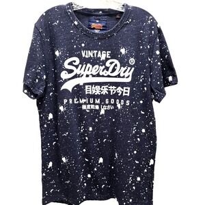 Superdry Shirt Mens XL Navy White Splatter Graphic Tee Premium Goods Made Turkey